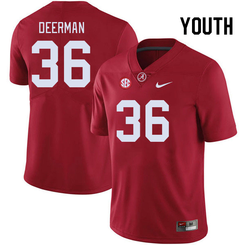 Youth #36 Sawyer Deerman Alabama Crimson Tide College Footabll Jerseys Stitched Sale-Crimson